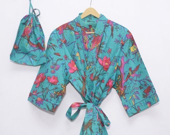 Cotton Kimono Robe, Sleepwear Cotton Robe, Floral Bath Robe, Bikini Cover Up, Long Cotton Kimono, Summer Wear Robe, Nightwear Robe