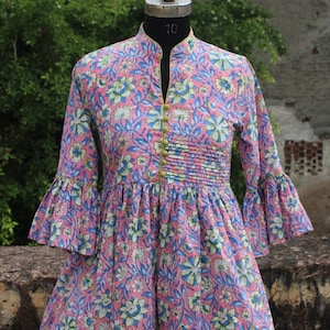 Hand Block Printed Cotton Sundress: Floral Indian Summer Dress