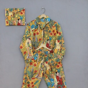 Floral Cotton Pajama Set: Hand Block Printed Lounge Wear