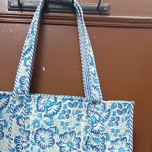 Hand Stitched Quilted Cotton Tote Bag: Reversible Market Bag