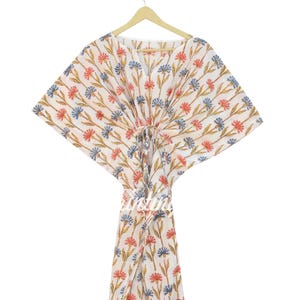 Indian Hand Block Printed cotton Caftan , Women Long Caftan Dress, Beach Cover Up, Flower Printed Sleepwear, Maxi Dress, Lounge wear caftan.