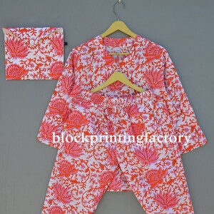 Cotton Pajama Set: Hand Block Print Indian Sleepwear