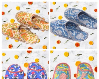 Quilted House Slippers, Cotton, Socks, Hotel & Beach Wear, Pure cotton Block Print Handmade and Handprinted, Slip Sole Slipper