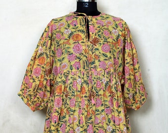 Floral Block Print Cotton Dress: Indian Handmade Summer Sundress