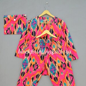 Indian PJ Set,100% Cotton Block Print Pajama Set, Night Wear, Bridesmaid Pajama Set, Womens pajamas Set Cotton Pants Shirt sets,Summer Dress