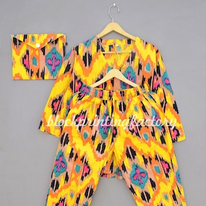 Indian PJ Set,100% Cotton Block Print Pajama Set, Night Wear, Bridesmaid Pajama Set, Womens pajamas Set Cotton Pants Shirt sets,Summer Dress