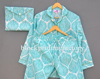 Cotton Pajama Set: Indian Block Print Nightwear