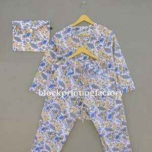Hand Block Printed Cotton Pajama Set: Floral Indian Loungewear