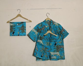 Handmade Cotton Pajama Set: Indian Jungle Print Summer Sleepwear