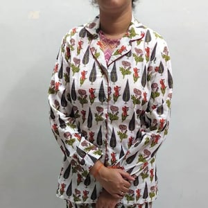 Hand Block Printed Cotton Pajama Set: Floral Nightwear, Loungewear