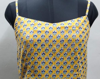 Vestido veraniego de algodón con estampado floral amarillo: vestido bohemio hecho a mano