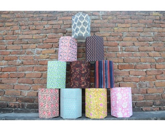 Hand Block Print Denim Waste Paper Bin with Pen Stand - Colorful Home Decor