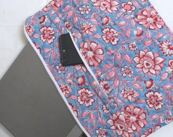 Floral Quilted Laptop Sleeve: Handmade Cotton Laptop Bag