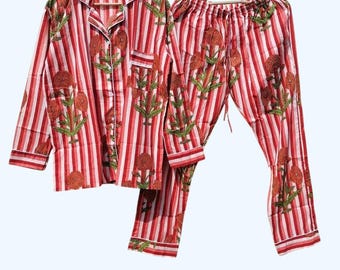 Hand Block Printed Cotton Pajama Set | Indian Nightwear Lounge Set