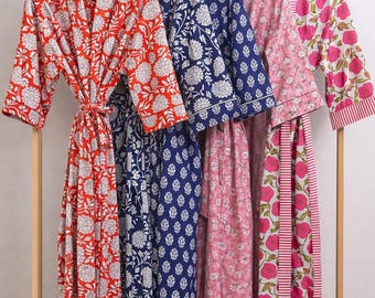 Floral Print Cotton Kimono Robe: Indian Beach Cover Up.