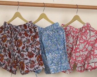 Hand Block Printed Cotton Shorts: Soft Indian Pajama Bottoms