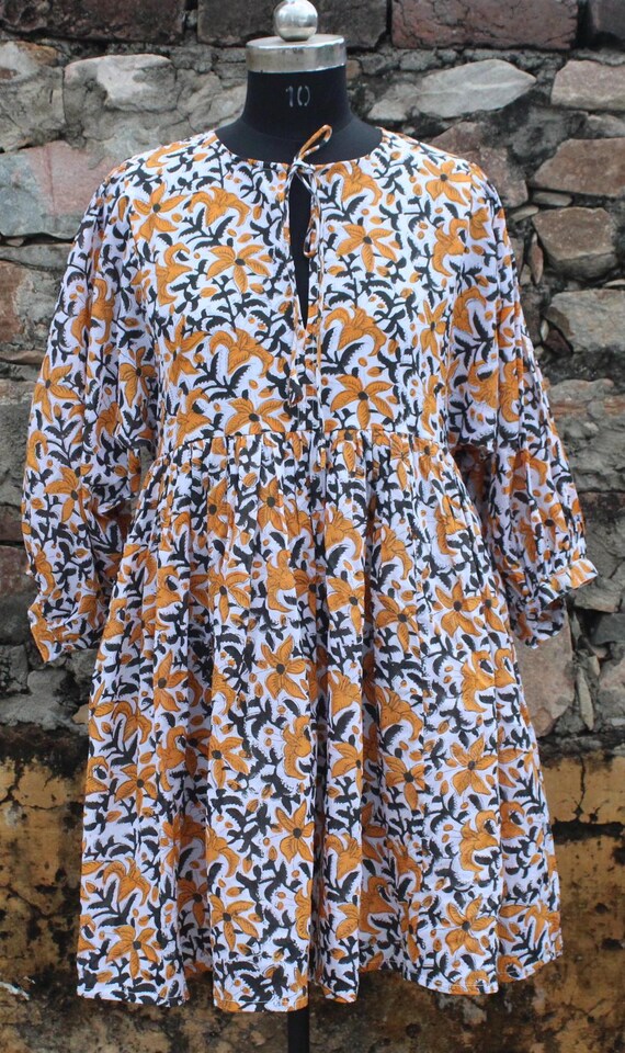 white christmas dresses Palmetto Cotton Block Print Dress Blue Hydrangea / Xs