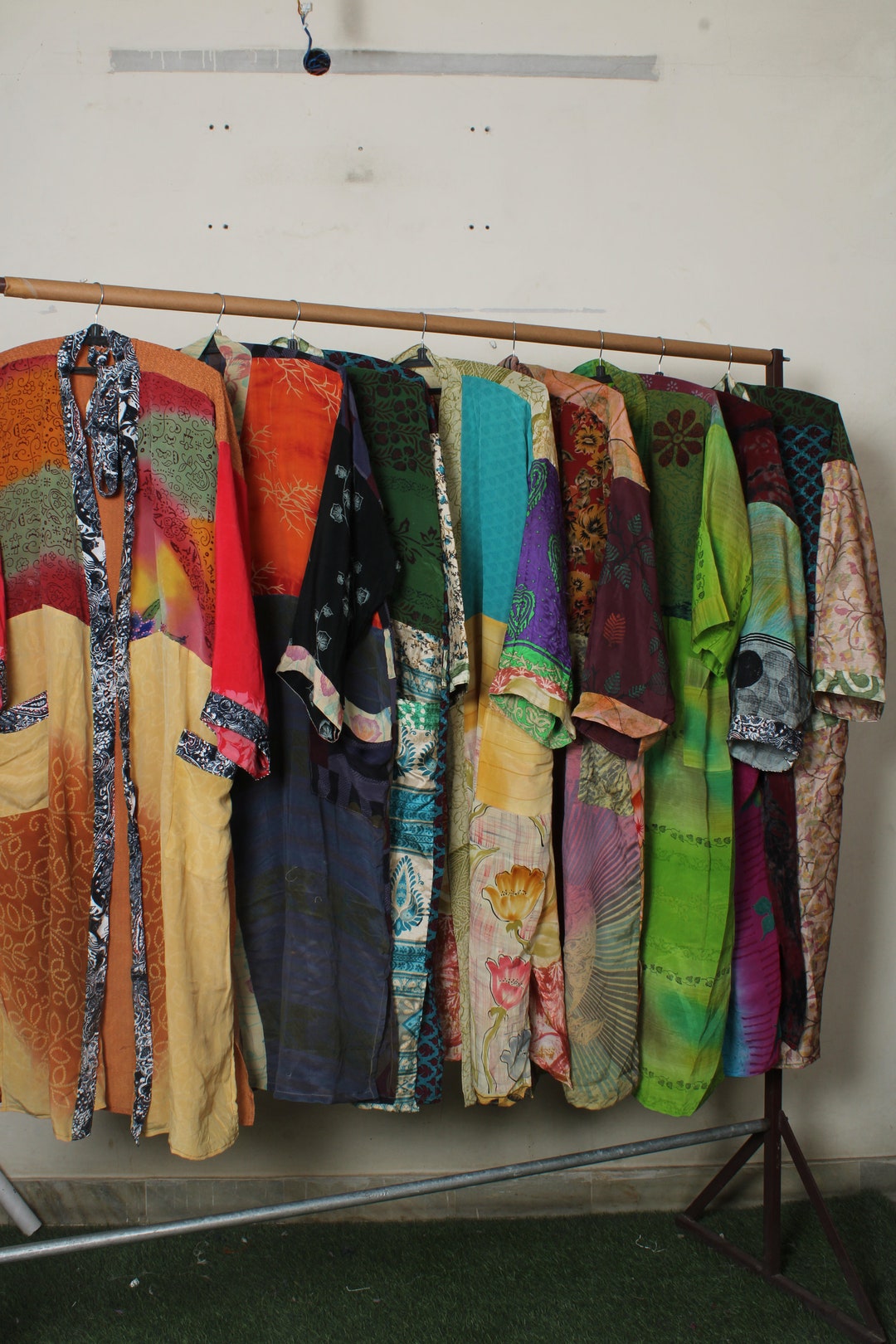 Wholesale Silk Kimono Robe Lot: Vintage Recycled Sari, Patchwork