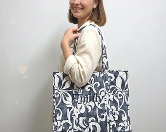 Handmade Quilted Cotton Tote Bag: Ethnic Boho Shopper.