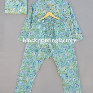 Handmade Floral Print Cotton Pajama Set: Indian Nightdress