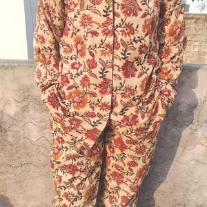 Hand Block Printed Cotton Pajama Set: Floral Indian Sleepwear