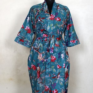 Handmade Cotton Kimono Robe: Block Print Floral Beach Cover-Up