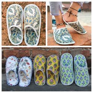Trendy Flip Flops, New year 2023 Gift for her, Hotel Slippers, Hand Block Printed Cotton House Slippers, Ladies Slippers, Slides