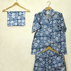 Hand Block Short Cotton PJ set, Women's Cotton PJ Shorts, Indian 100% Cotton Short wear, Shorts Pajama set, Summer Night Wear, Gift for her.