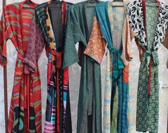 Seide Sari Kimono Handgemachte Recycled Indische Seide Boho Jacke.