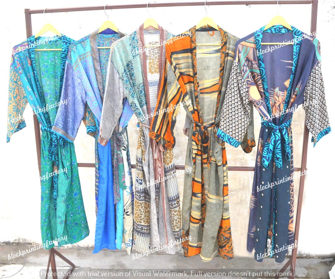 Upcycled Old Robe Silk Kimono Robe: Upcycled Sari Fabric - Boho, Multi-color - Etsy