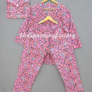 Floral Print Cotton Pajama Set: Indian Handmade Nightwear
