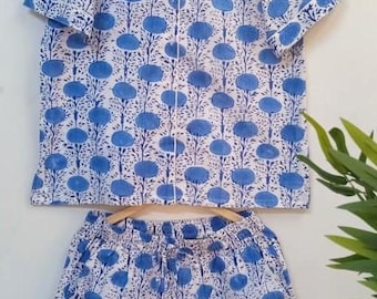 100% hand made cotton floral printed pajama set
