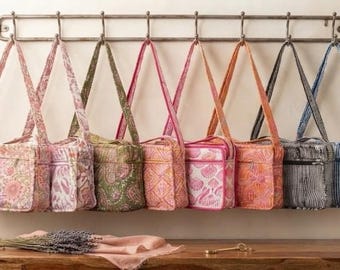 Handmade Quilted Cotton Sling Bag, Floral Indian Fabric Purse, Lightweight Everyday Bag