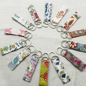 Japanese Indigo Cotton Fabric Key Fob: Wristlet Keychain with D-Ring