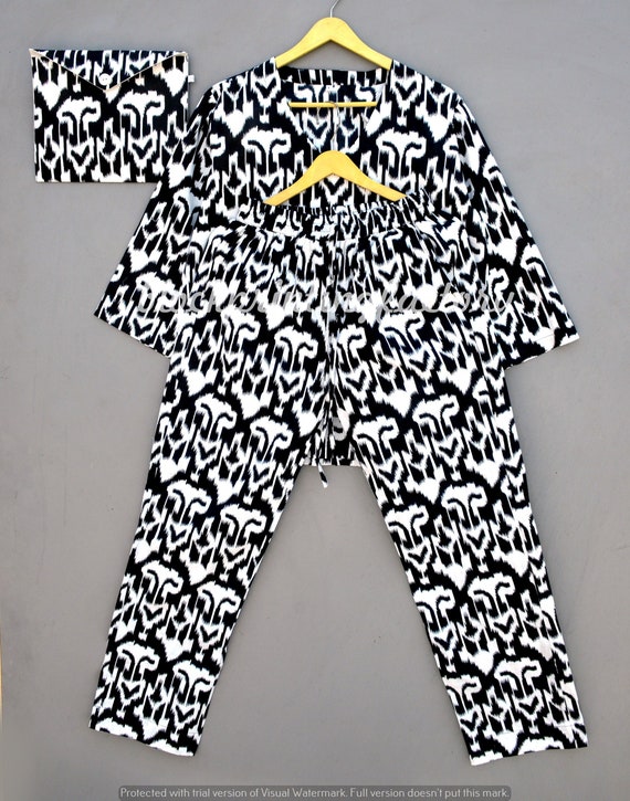 Ikat Print Baumwolle Pyjama, Nachtanzug für Erwachsene, Pajama Set