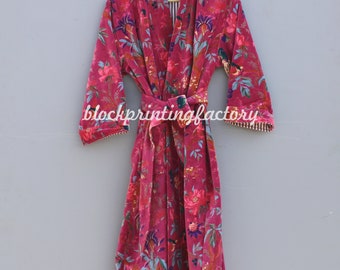 Robe quimono de veludo com estampa floral: mistura de algodão estilo boho