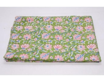 Indian Block Print Cotton Fabric: Pink Floral Dressmaking Material