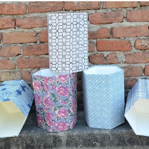 Hand Block Print Denim Waste Paper Bin with Pen Stand - Colorful Home Decor