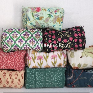Großhandels-Make-up-Taschen, Handblockdruck-Kulturtasche, Wash Quilted Kulturtaschen, Reisetasche, Schminktasche, Kosmetiktasche Geschenke.