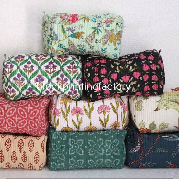 Wholesale Makeup Bags, Hand Block Print Toiletry Bag, Wash Quilted Toiletries Bags, Travel Bag, Make up Pouch, Cosmetic Bag Gifts