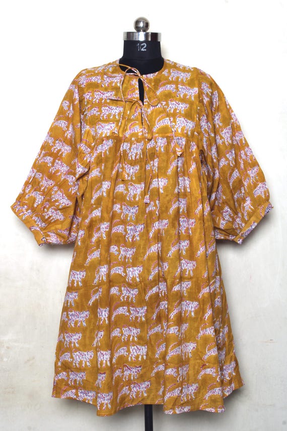 Hand Block Printed Cotton Tiered Dress: Tiger Print Summer Maxi Dress. -  Etsy