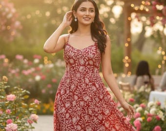 Hand Block Printed Cotton Mini Dress | Floral Boho Summer Wear