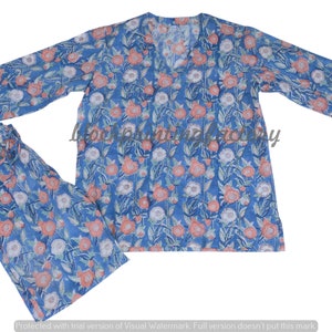 Hand Block Printed Cotton Pajama Set: Floral Women&#39;s Nightwear