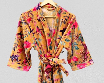 Robe quimono de veludo floral feito à mão: mistura de algodão estilo boho