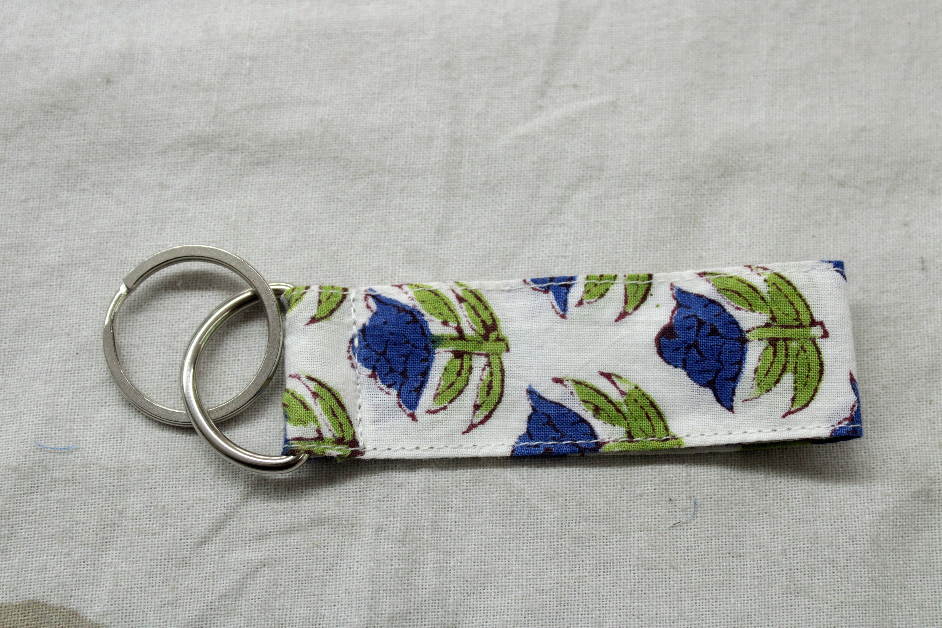 Japanese Indigo Cotton Fabric Key Fob: Wristlet Keychain
