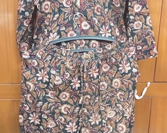 Pyjama-Set aus handbedruckter Baumwolle, florale indische Nachtwäsche, Damen-Loungewear