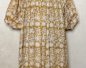 Handmade Cotton Floral Dress: Indian Block Print Summer Dress with Pockets