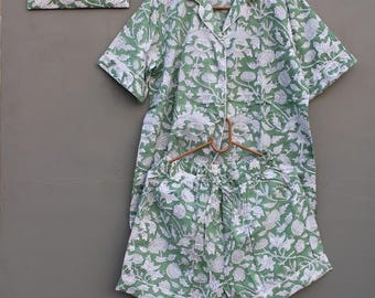 Handmade Block Print Cotton Pajama Set | Women’s Boho Sleepwear