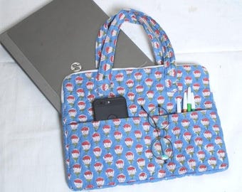 Hand Block Cotton Laptop Sleeve: Quilted Floral Laptop Bag