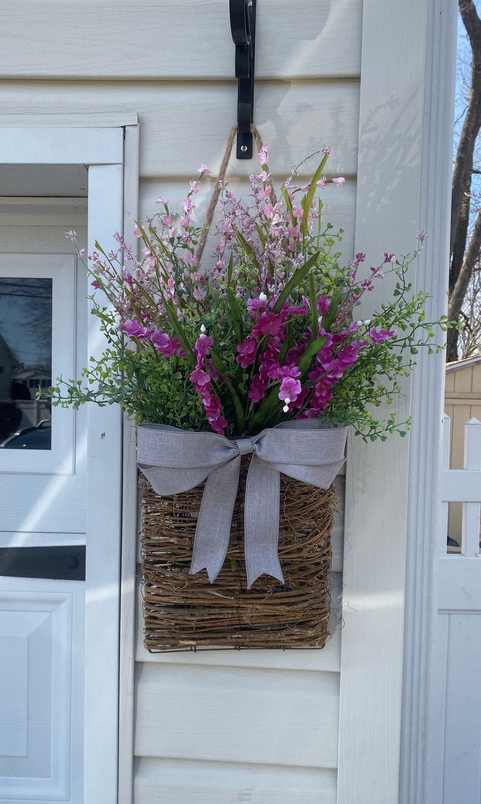 Front Door Basket/Spring Floral Hanging Basket Etsy